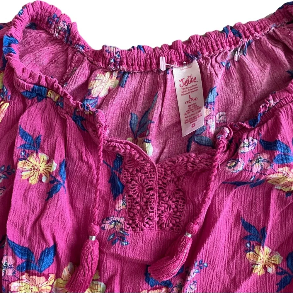 Justice | Girls Pink Floral Top with bell sleeves Size L (12/14)